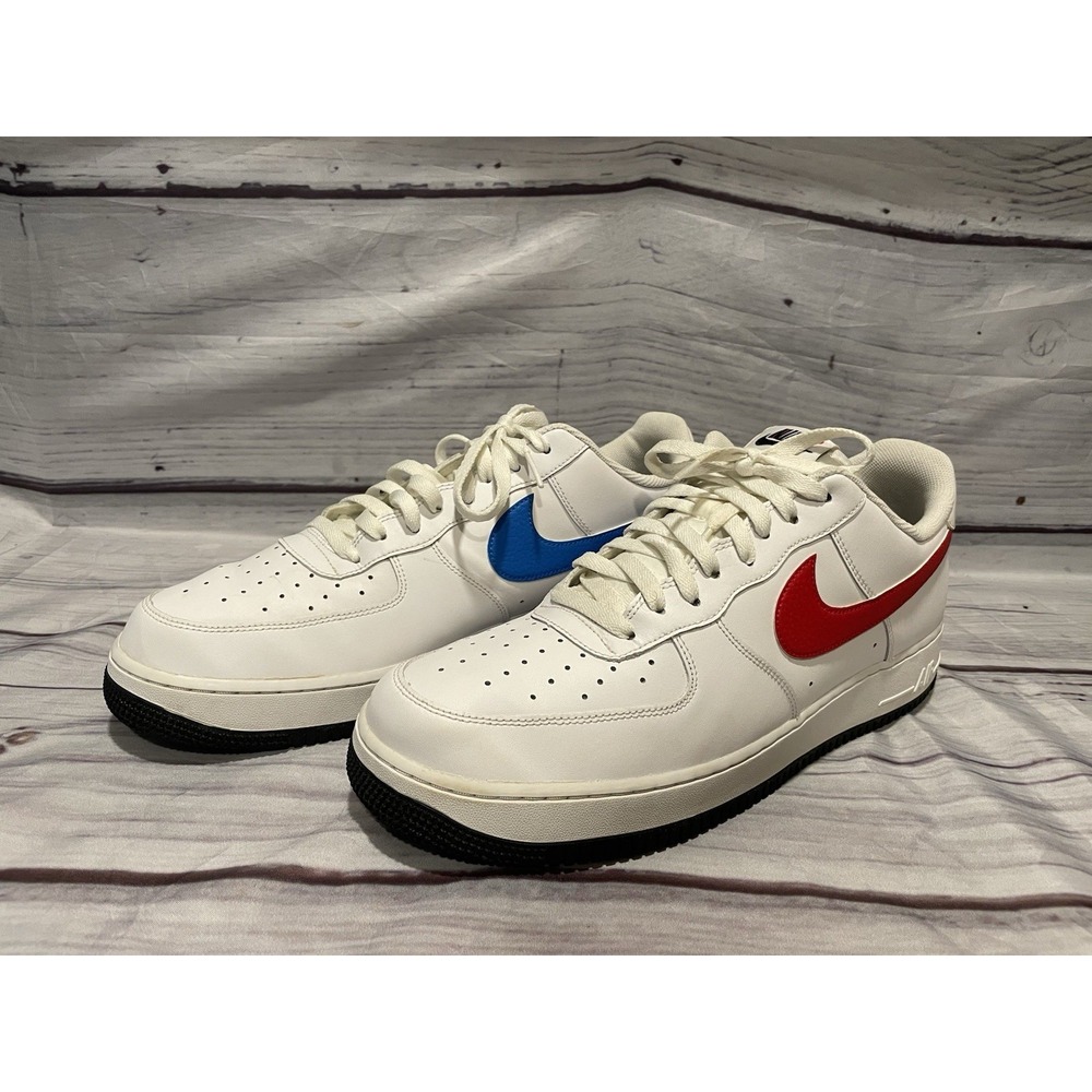 Size 13 - NIKE AIR FORCE 1 '07 LOW White Red Blue Mismatched Swooshe CT2816-100